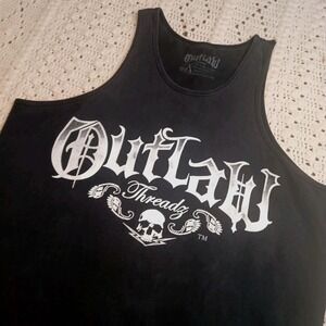 Outlaw Threads Mens 2XL Tank Shirt Double Sided Y2K‎ Graffiti Streetwear Black